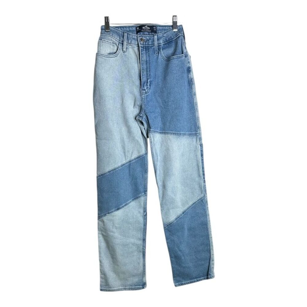 Hollister Women's Ultra High Rise Dad Jeans Size 0R Blue Denim Patchwork W24 L31